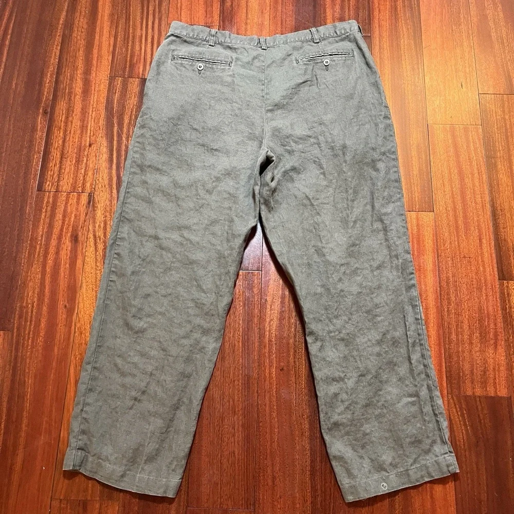 Eddie Bauer Pants Men 38x30 Gray 100% Linen Pleated Chino Coastal Old Money